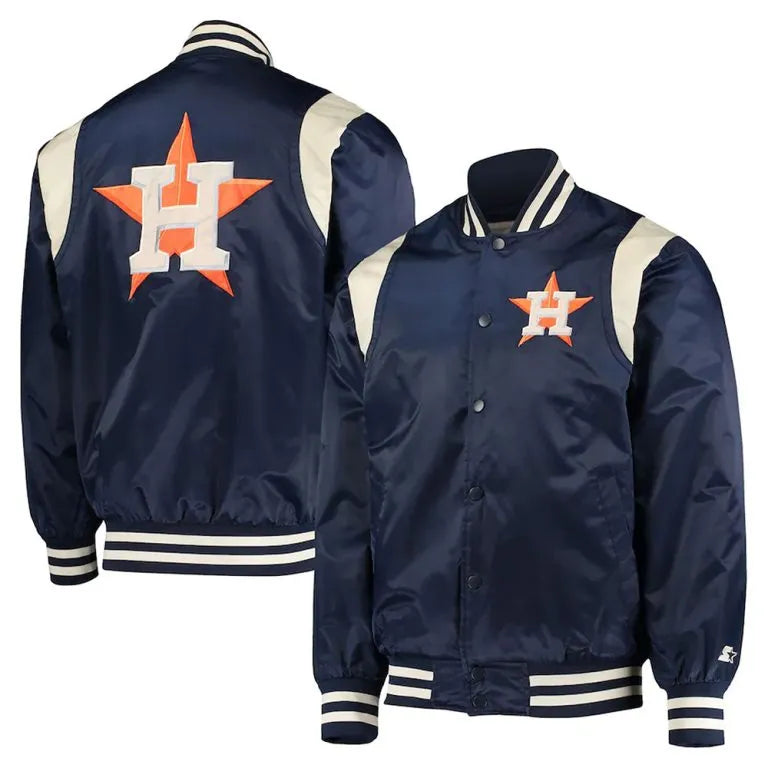 Houston Astros Vintage Full-Snap Varsity Navy/Cream Satin Men's Jacket