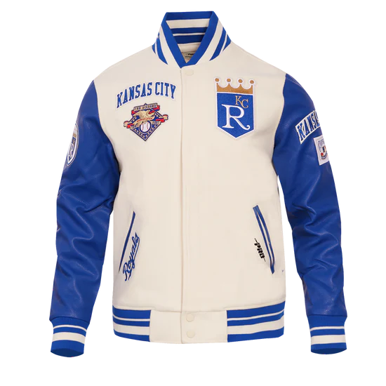 Kansas City Royals Varsity Off White Wool & Blue Leather Sleeves Men's Jacket