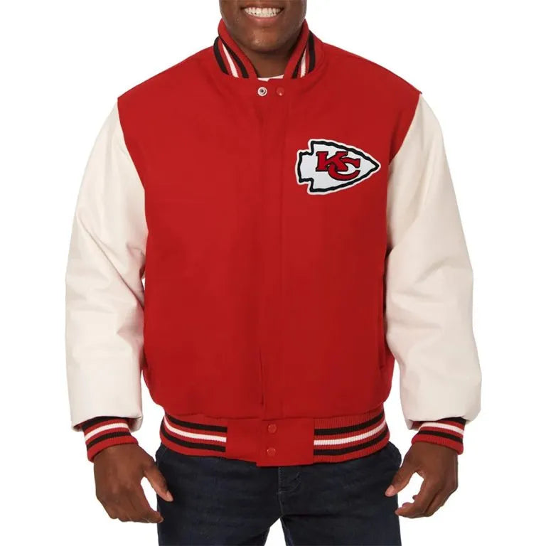 Kansas City Chiefs Red Wool and Cream Genuine Leather Sleeves Men's Varsity Letterman Jacket