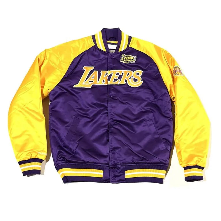 Los Angeles Lakers NBA Finals 2000 Full-Snap Varsity Purple & Yellow Satin Men's Bomber Jacket