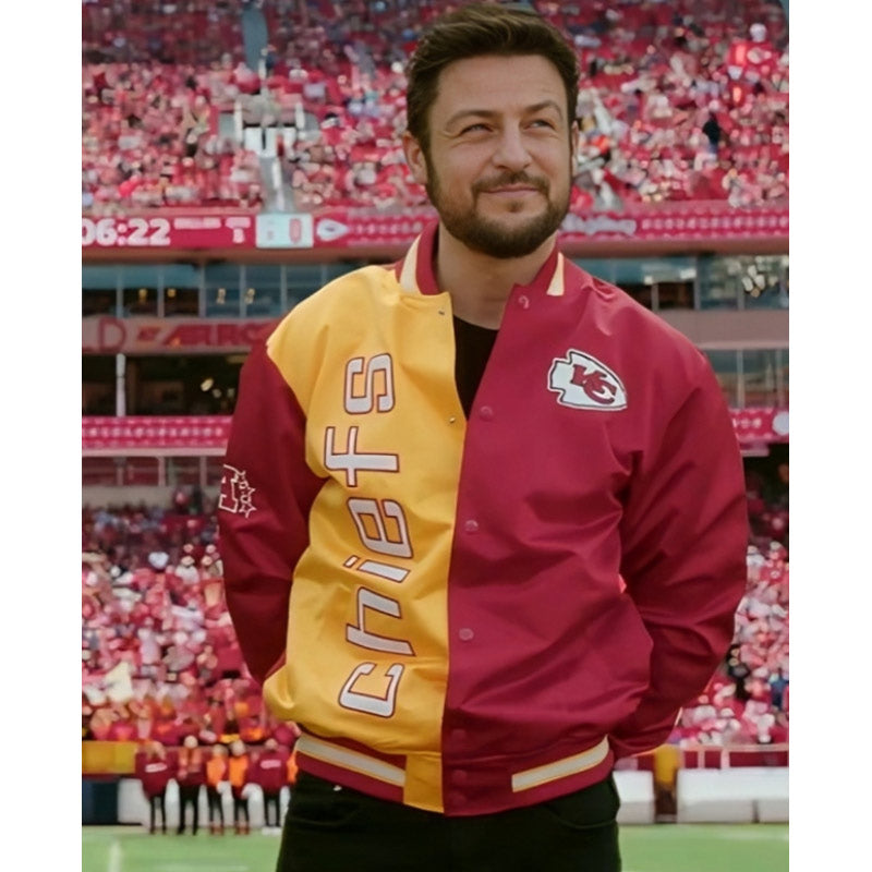 Kansas City Chiefs Holiday Touchdown Full-Snap Varsity Red Satin Men's Bomber Jacket