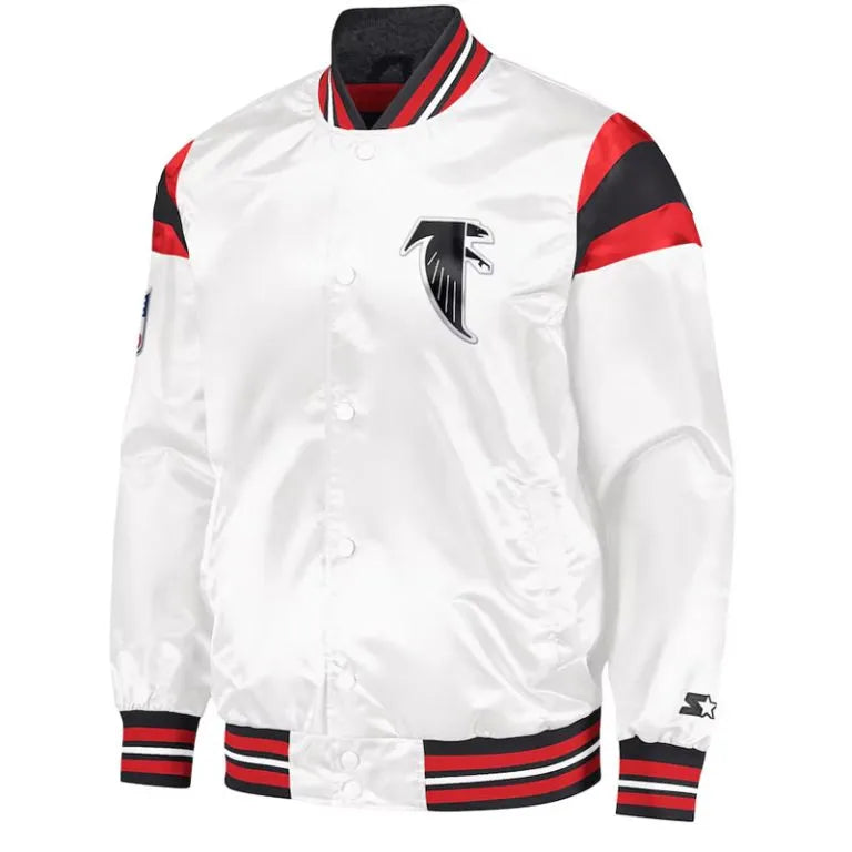 Atlanta Falcons Full-Snap Varsity White Satin Men's Bomber Jacket