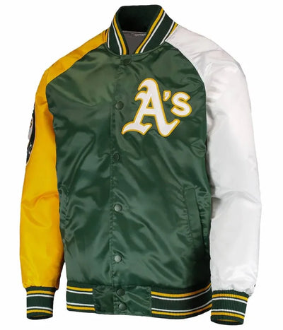 Oakland Athletics Reliever Raglan Full-Snap Green/Yellow Satin Men's Jacket