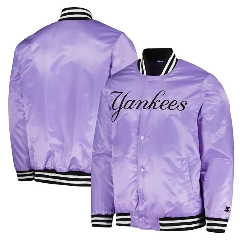 New York Yankees Cross Bronx Fashion Varsity Purple Satin Men's Jacket