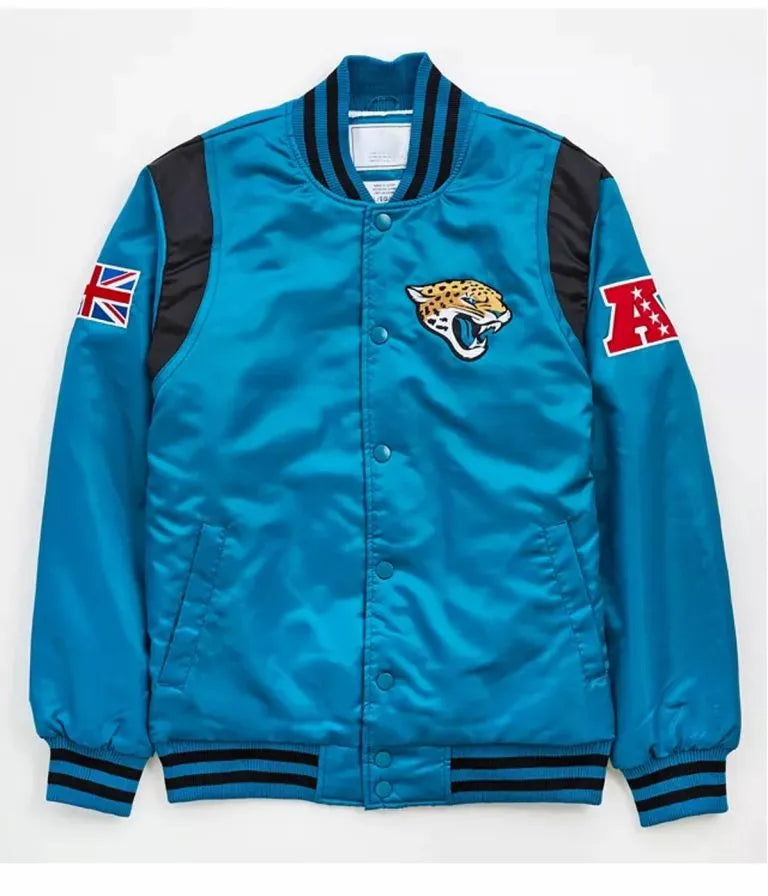 Jacksonville Jaguars Full-Snap Varsity Blue Satin Men's Bomber Jacket
