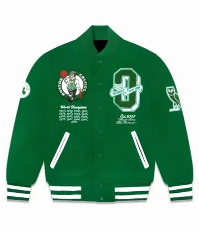 OVO Boston Celtics October’s Very Own All Green Wool Varsity Men's Bomber Jacket