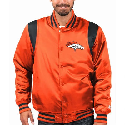 Denver Broncos Prime Time Full-Snap Varsity Orange/Navy Satin Men's Bomber Jacket