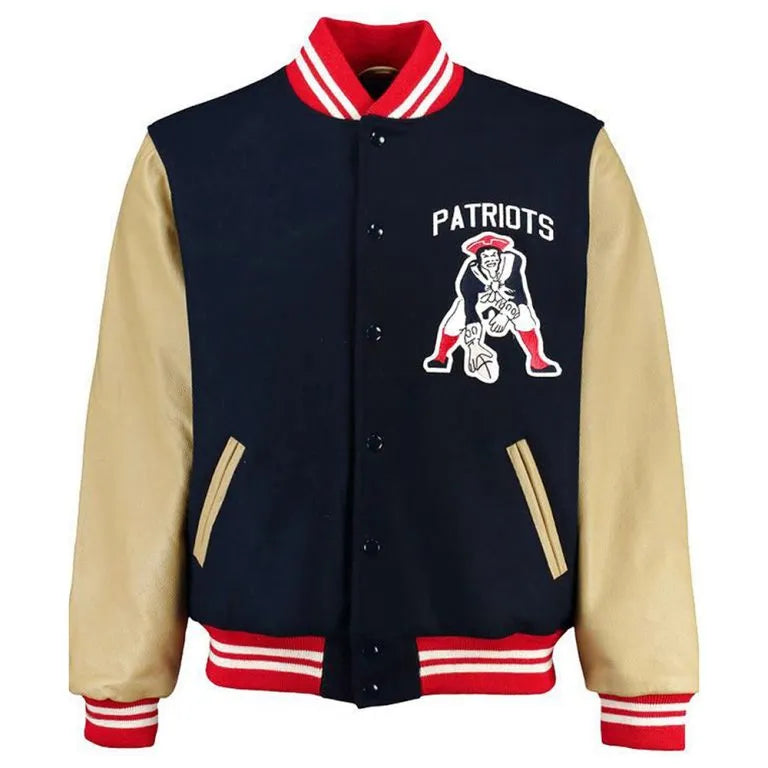 New England Patriots Kendrick Lamar Navy Blue Wool and Beige Genuine Leather Sleeves Men's Varsity Letterman Jacket
