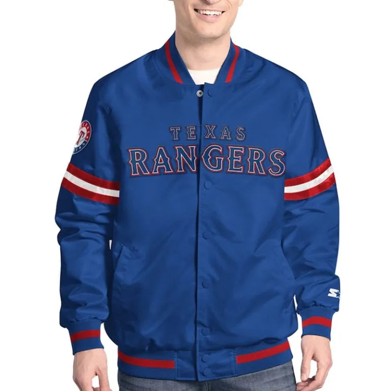 Texas Rangers Scout Full-Snap Varsity Royal Blue Satin Men's Jacket