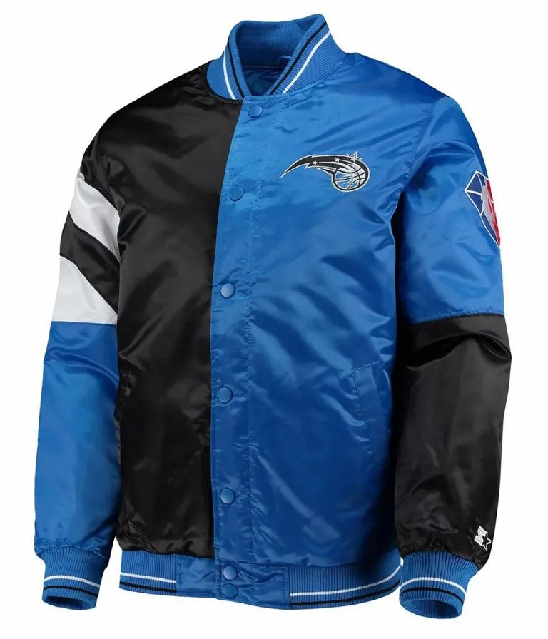 Orlando Magic 75th Anniversary Leader Full-Snap Varsity Color Block Satin Men's Bomber Jacket