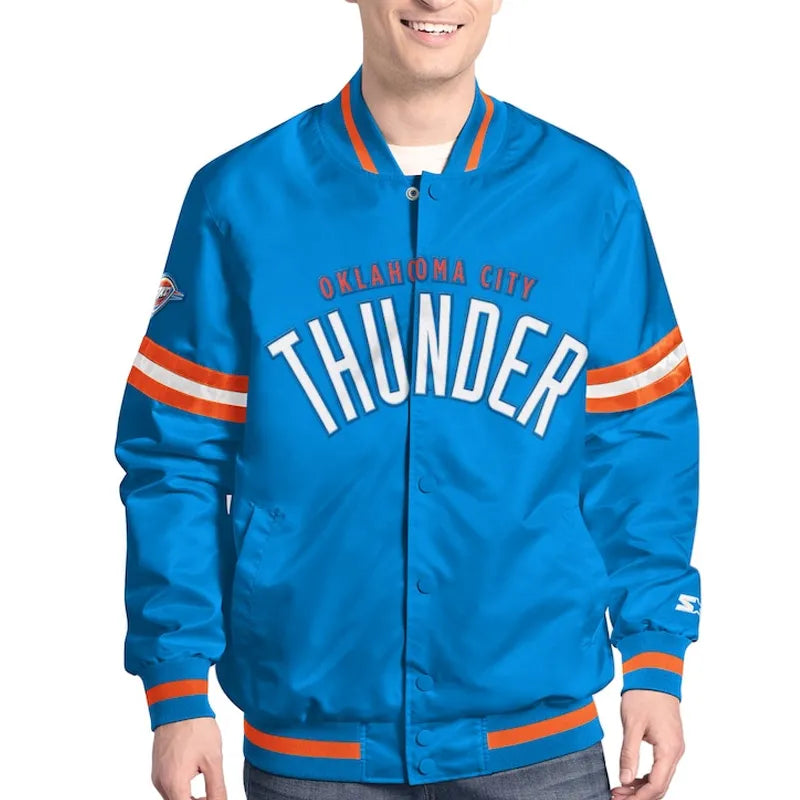 Oklahoma City Thunder Scout Full-Snap Varsity Blue Satin Men's Bomber Jacket