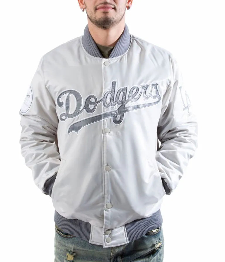 Los Angeles Dodgers Silver Satin Full Snap Men's Jacket