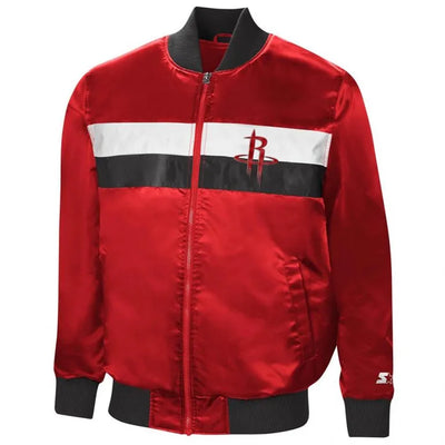 Houston Rockets Ambassador Full-Zip Varsity Red Satin Men's Bomber Jacket