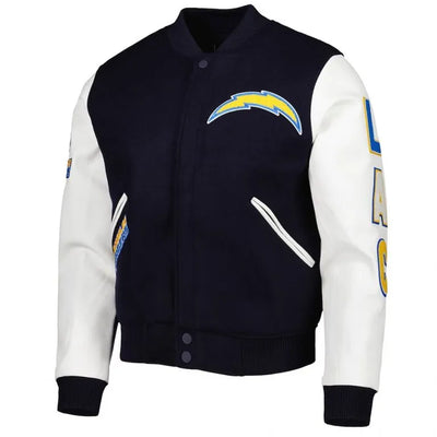 Los Angeles Chargers Logo Navy Blue Wool and White Genuine Leather Sleeves Men's Varsity Letterman Jacket