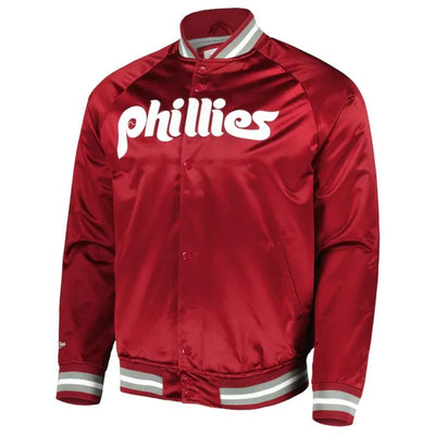 Philadelphia Phillies Satin Lightweight Red Raglan Full-Snap Men's Jacket