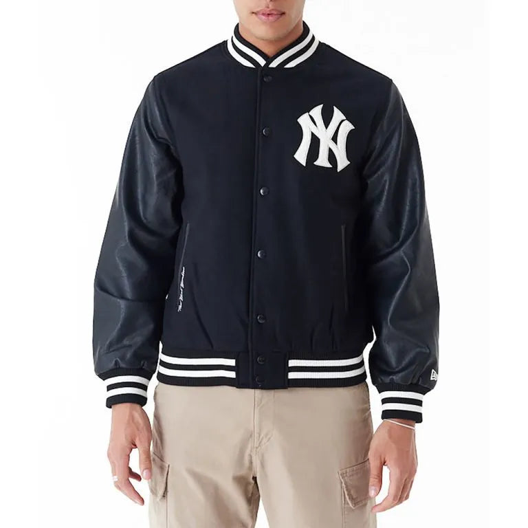 2009 NY Yankees World Series Varsity Full-Snap Black Wool/Leather Men's Jacket