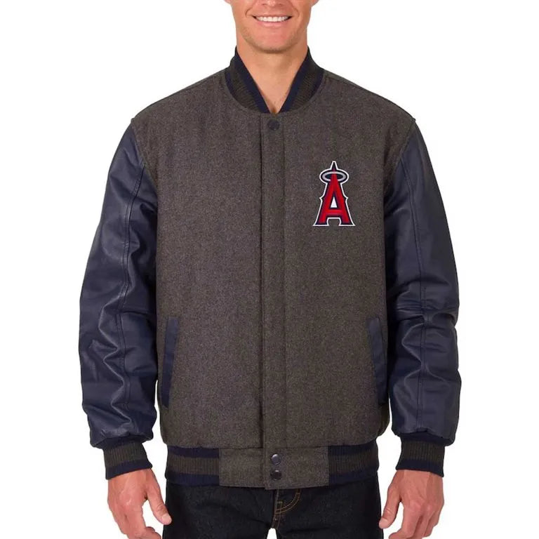 Los Angeles Angels Charcoal Wool & Navy Blue Leather Varsity Men's Jacket