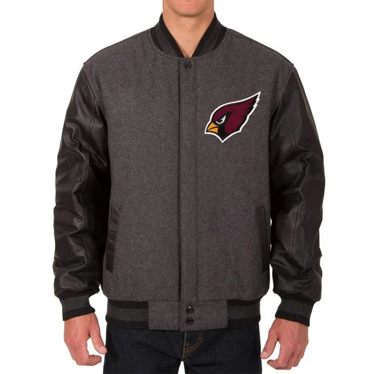 Arizona Cardinals Charcoal Wool & Black Leather Sleeves Varsity Men's Jacket