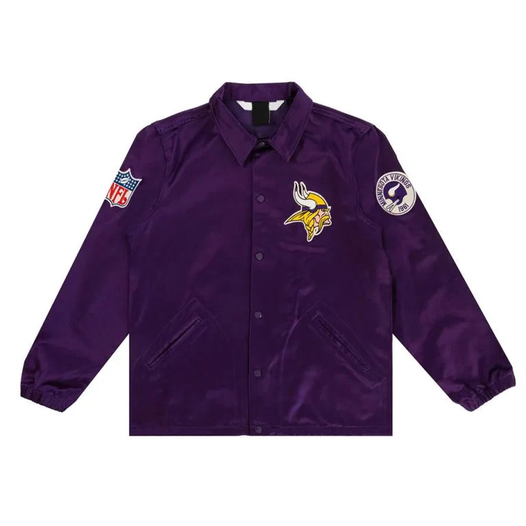 Minnesota Vikings Full-Snap Varsity Purple Satin Men's Bomber Windbreaker Jacket