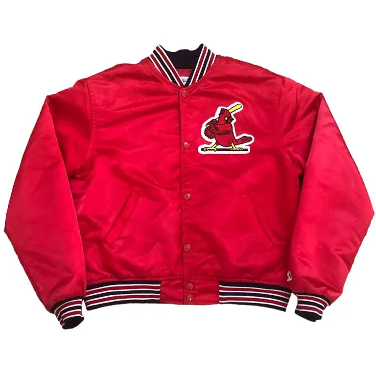 80’s St Louis Cardinals Full-Snap Red Satin Bomber Men's Jacket