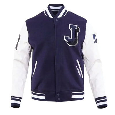 Jackson State University Navy Blue Wool & Gold Genuine Leather Sleeves Men's Letterman Jacket
