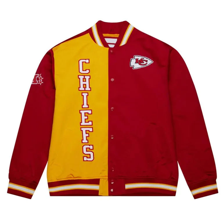 Kansas City Chiefs Team OG 2.0 Heavyweight Full-Snap Varsity Red and Yellow Satin Men's Bomber Jacket