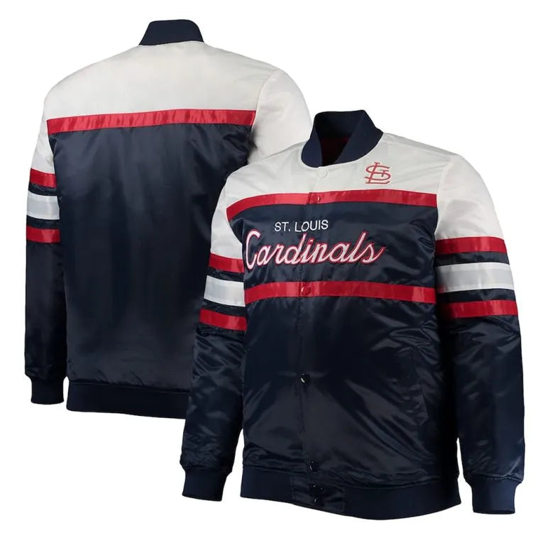 St. Louis Cardinals Coaches Navy Blue & White Satin Full-Snap Men's Jacket