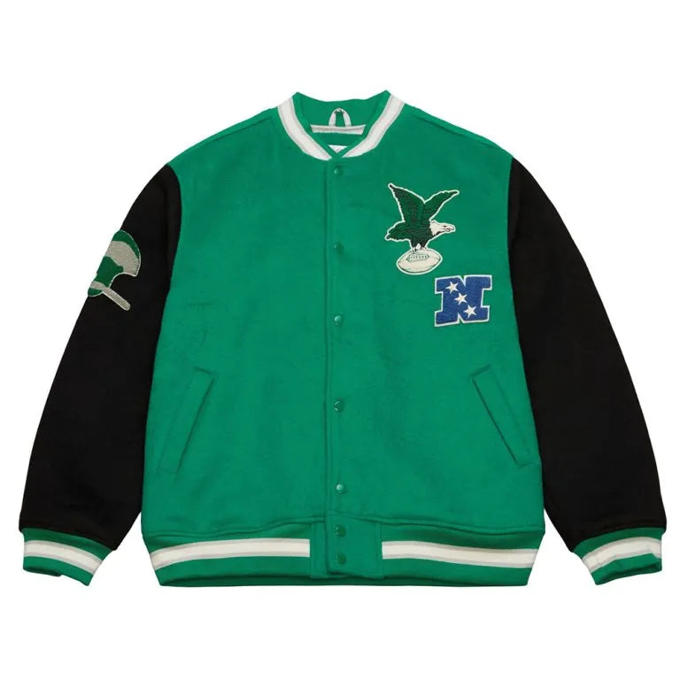 Philadelphia Eagles Team Legacy Green Wool & Black Wool Sleeves Men's Varsity Letterman Jacket