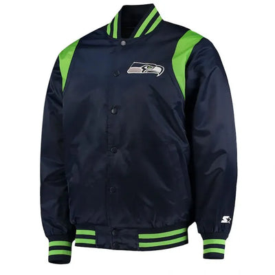 Seattle Seahawks College Prime Time Full-Snap Varsity Navy Blue Satin Men's Bomber Jacket