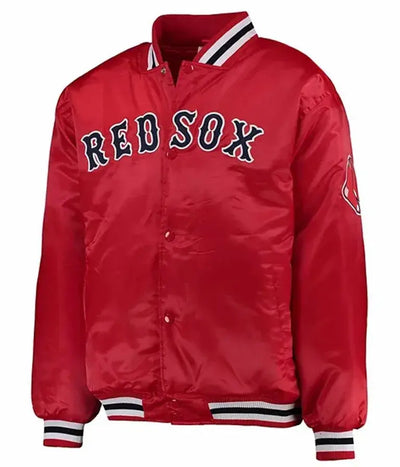 Boston Red Sox Full-Snap Men's Red Satin Bomber Jacket
