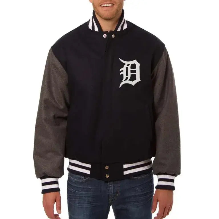 Detroit Tigers Black & Charcoal Wool Varsity Men's Jacket
