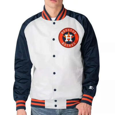 Houston Astros The Legend Full-Snap White/Navy Satin Men's Jacket