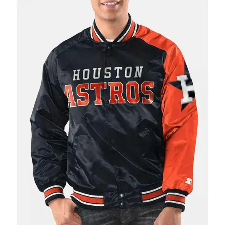 Houston Astros Dugout Full-Snap Varsity Black & Orange Satin Men's Jacket