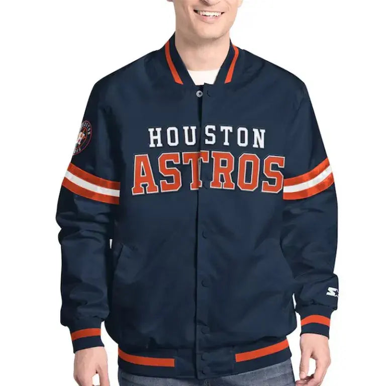 Houston Astros Scout Full-Snap Varsity Navy Blue Satin Men's Jacket