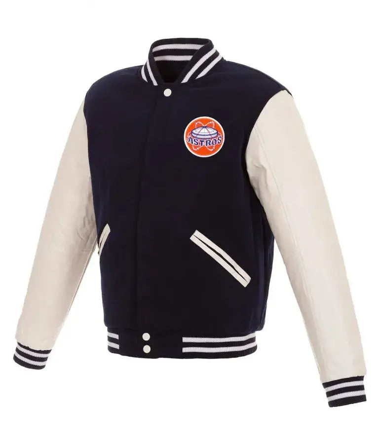 Houston Astros Navy Black Wool & White Leather Sleeves Varsity Men's Jacket