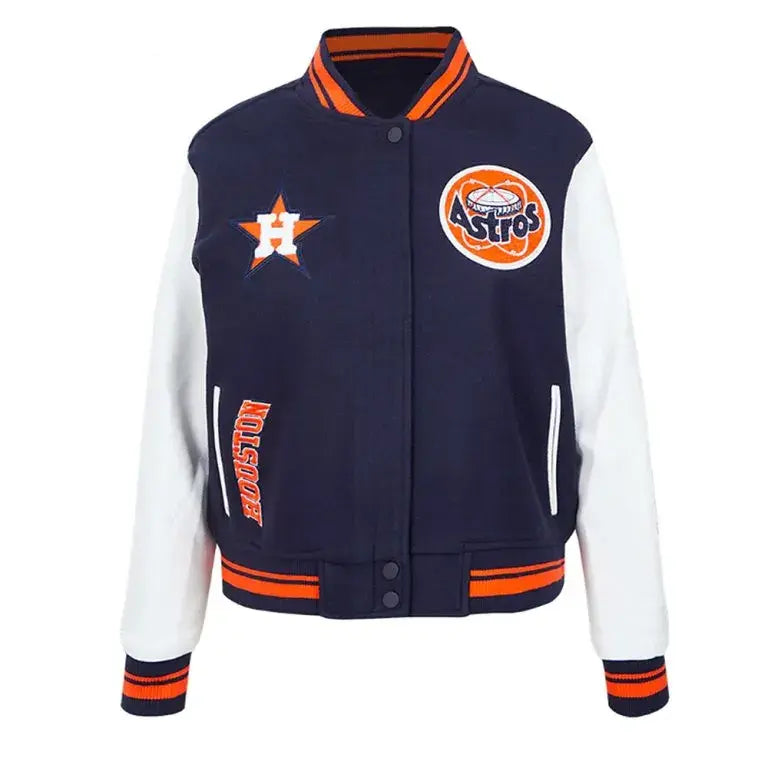 Houston Astros Navy Blue Wool & White Leather Sleeves Men's Varsity Jacket