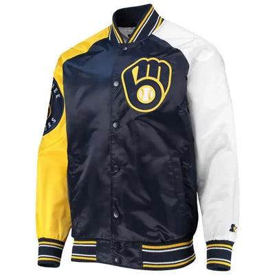 Milwaukee Brewers Varsity Full-Snap Gold/Navy Satin Men's Jacket