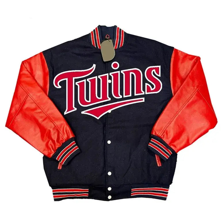 Minnesota Twins Navy Blue Wool & Red Leather Sleeves Varsity Men's Jacket