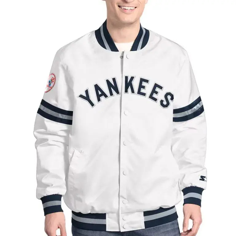 New York Yankees Scout Full-Snap Varsity White Satin Men's Jacket