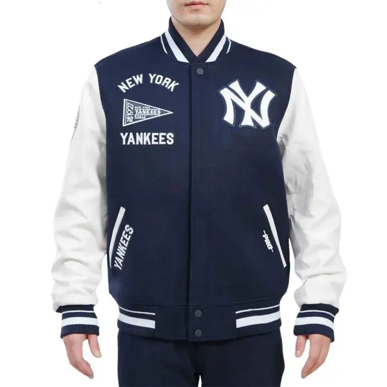 New York Yankees Retro Classic Navy Blue Wool & White Leather Varsity Men's Jacket