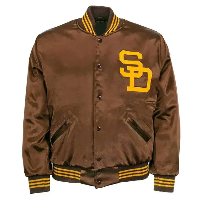1969 San Diego Padres Bomber Full-Snap Brown Satin Men's Jacket