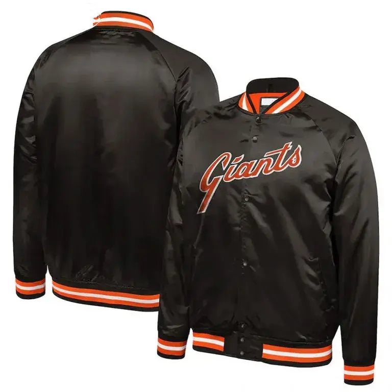 San Francisco Giants Italic Full-Snap Brown Satin Bomber Men's Jacket