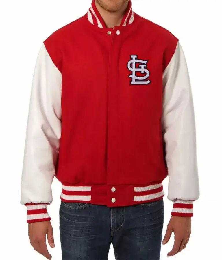 Louis Cardinals Red Wool & White Leather Sleeves Varsity Men's Jacket