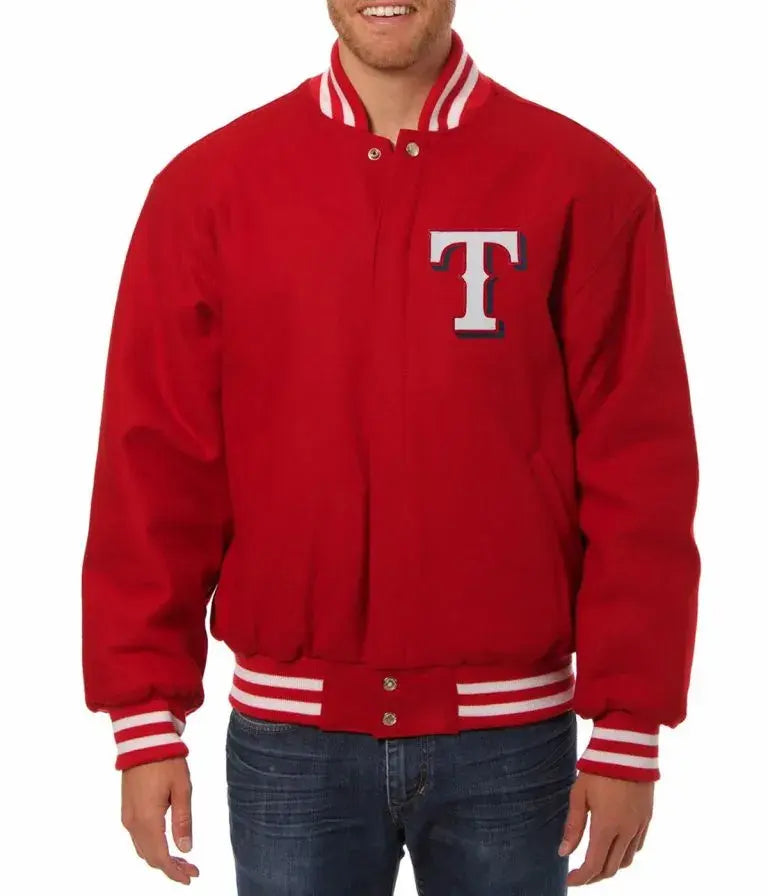 Texas Rangers Red All Wool Varsity Men's Jacket