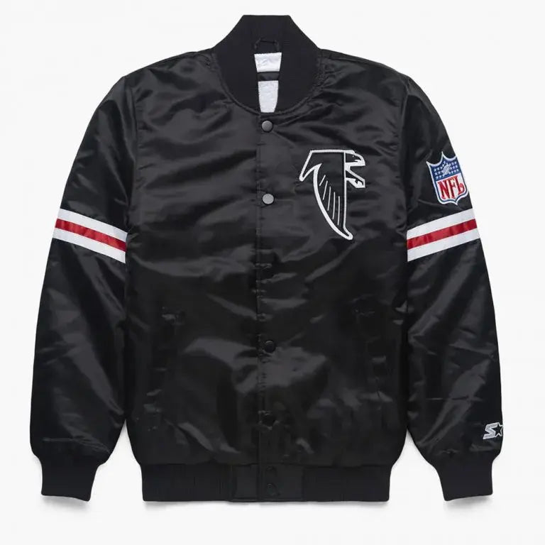 Atlanta Falcons Classic Logo Full-Snap Varsity Black Satin Men's Bomber Jacket