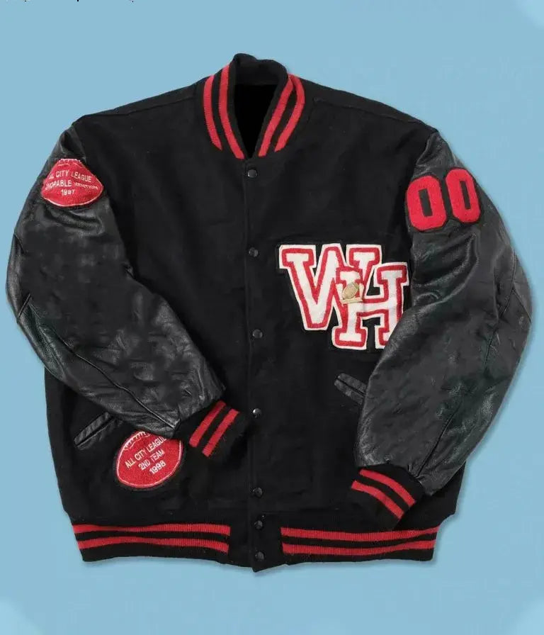 Atlanta Falcons WH 00 Varsity Black Wool & Genuine Leather Sleeves Men's Bomber Jacket
