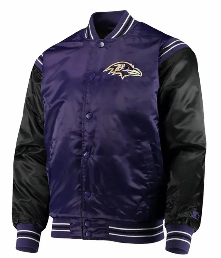 Baltimore Ravens Full-Snap Varsity Purple and Black Satin Men's Bomber Jacket