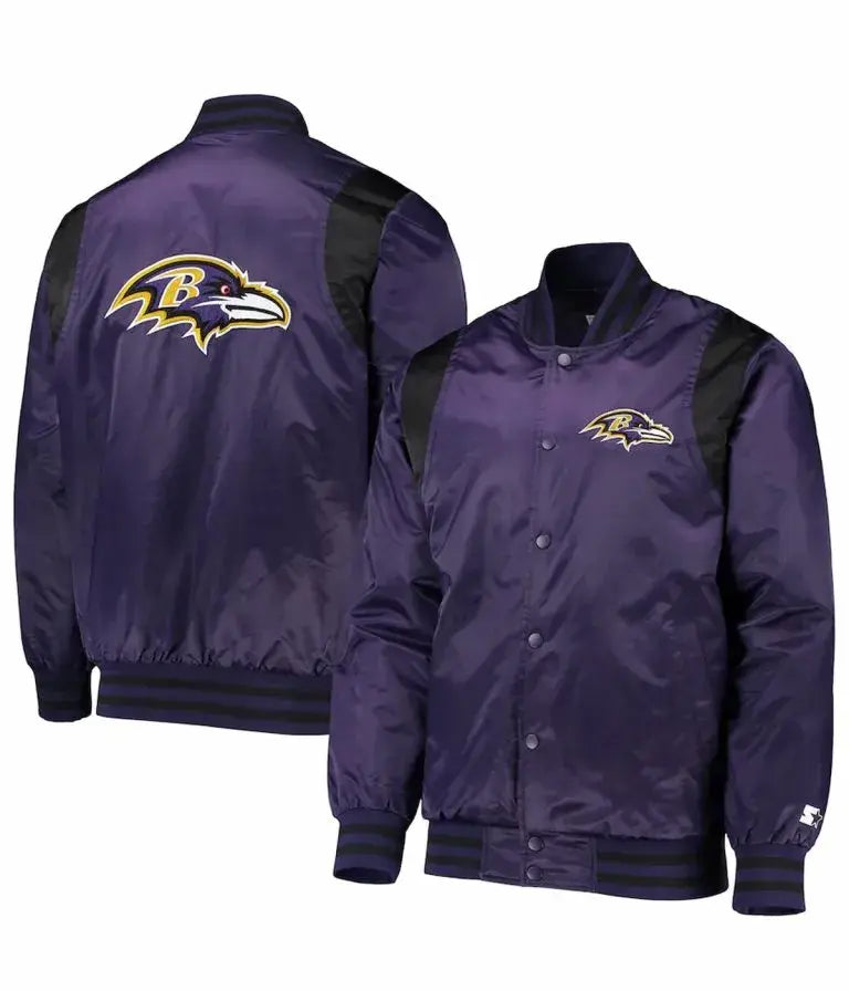Baltimore Ravens Full-Snap Varsity Purple and Black Satin Men's Bomber Jacket