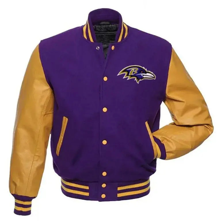 Baltimore Ravens Purple Wool and Yellow Leather Sleeves Varsity Men's Jacket
