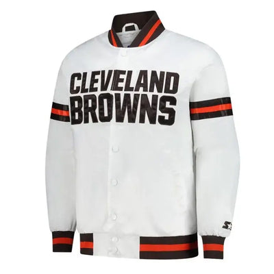 Cleveland Browns Full-Snap Varsity White Satin Men's Bomber Jacket